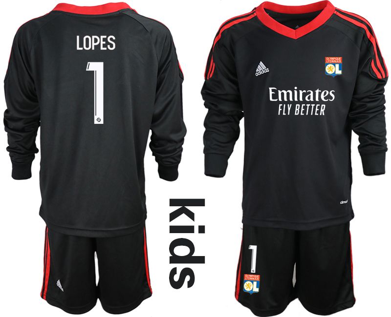 Youth 2020-2021 club Olympique Lyonnais black long sleeve goalkeeper #1 Soccer Jerseys1